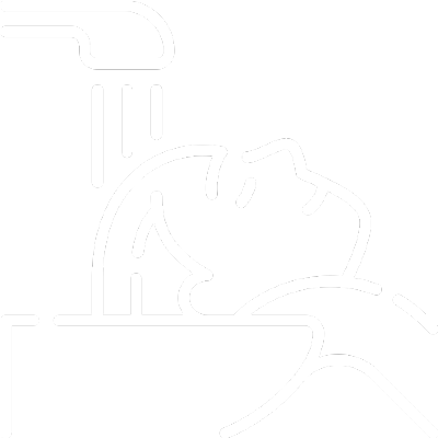 icono del pelo de una persona debajo de un grifo simulando el lavado de pelo en color blanco